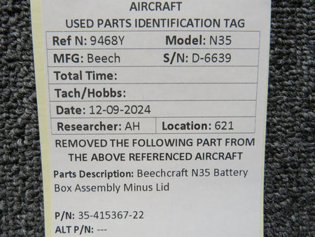 Beechcraft Parts 35-415367-22 Beechcraft N35 Battery Box Assembly Minus Lid