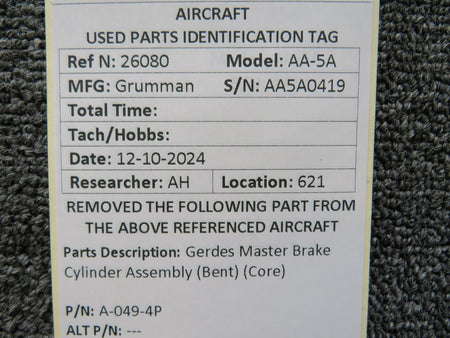 Gerdes A-049-4P Gerdes Master Brake Cylinder Assembly (Bent) (Core)