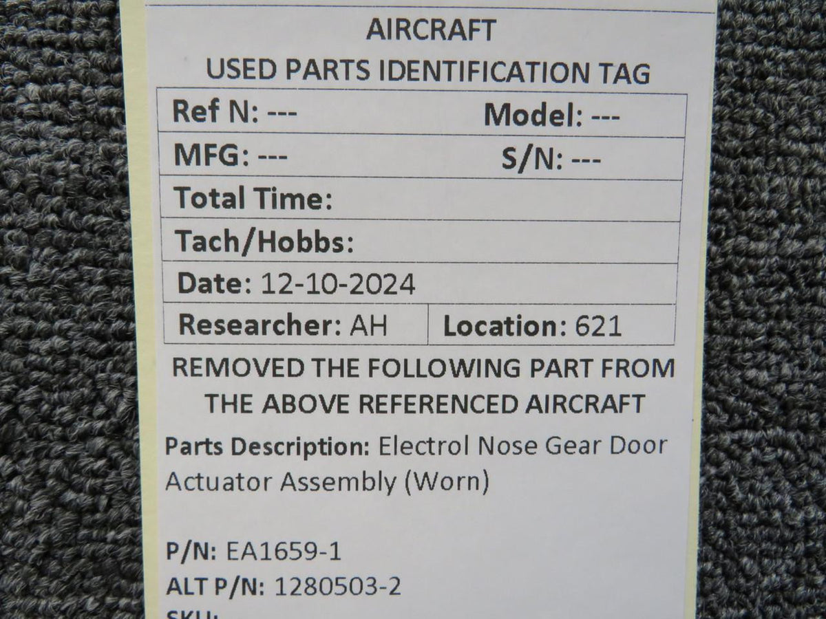 Electrol EA1659-1 (Alt: 1280503-2) Electrol Nose Gear Door Actuator Assembly (Worn)