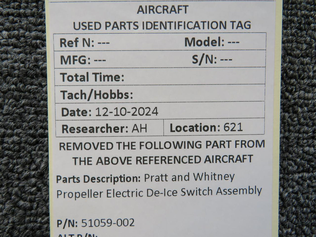 Pratt and Whitney 51059-002 Pratt and Whitney Propeller Electric De-Ice Switch Assembly