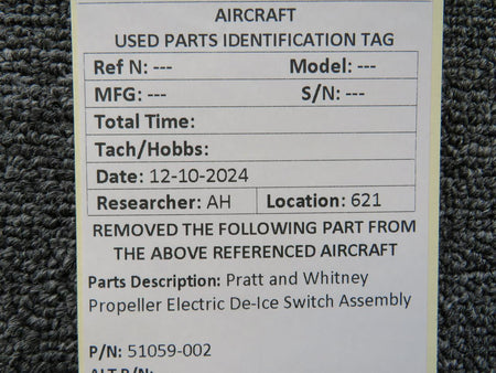 Pratt and Whitney 51059-002 Pratt and Whitney Propeller Electric De-Ice Switch Assembly