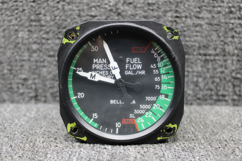196756 Aircraft Instrument Dual Manifold Pressure and Fuel Flow Indicator