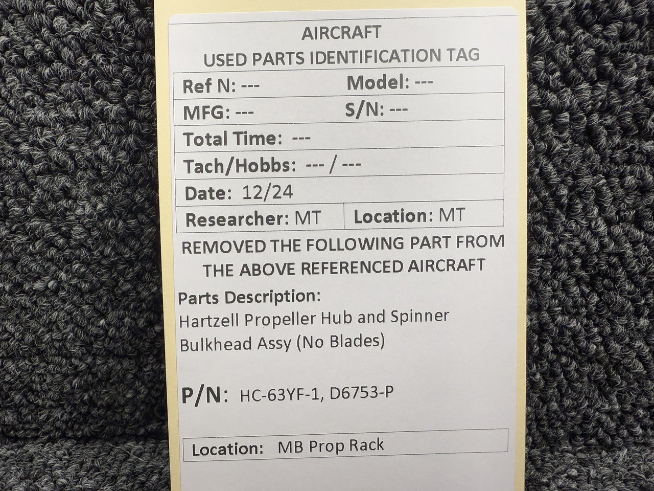 HC-63YF-1, D6753-P Hartzell Propeller Hub and Spinner Bulkhead