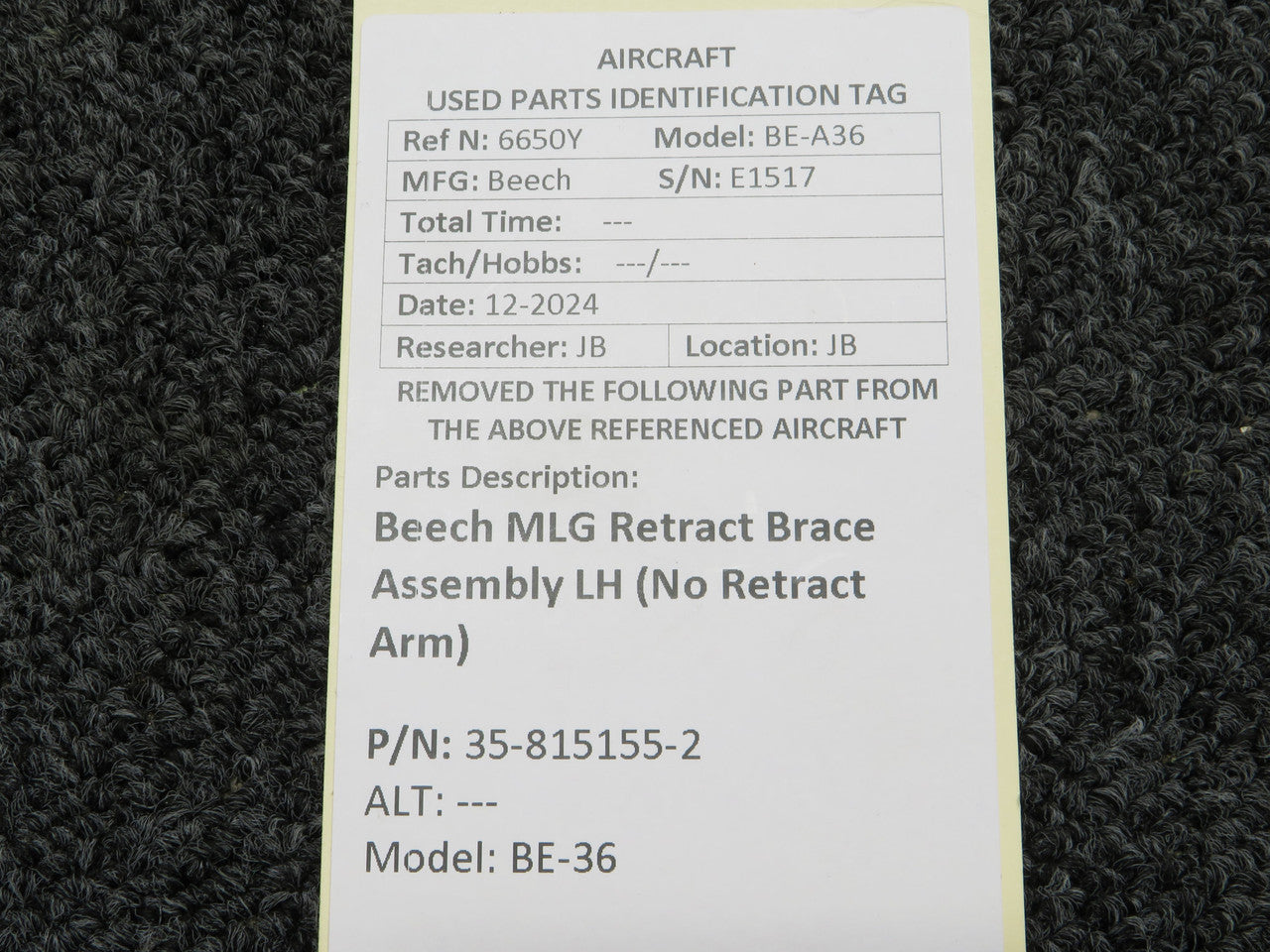 35-815155-2 Beech BE-36 MLG Retract Brace Assembly LH (No Retract