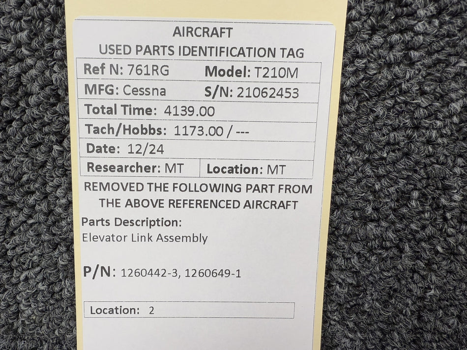 Bas Components 1260442-3, 1260649-1 Cessna T210M Elevator Link Assembly – BAS Part Sales