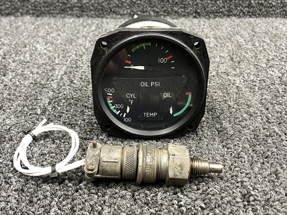 18P200-2, 56B17 Aircraft Instruments Engine Tri-Gauge w Oil Temperature Probe