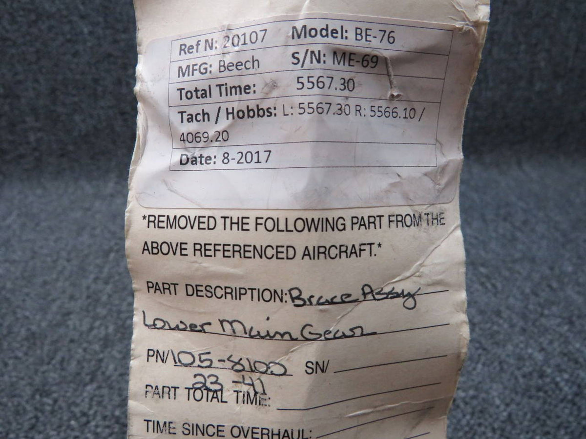 105-810023-41 Beechcraft BE-76 Brace Assy Lower Main Gear BAS Part Sales | Airplane Parts