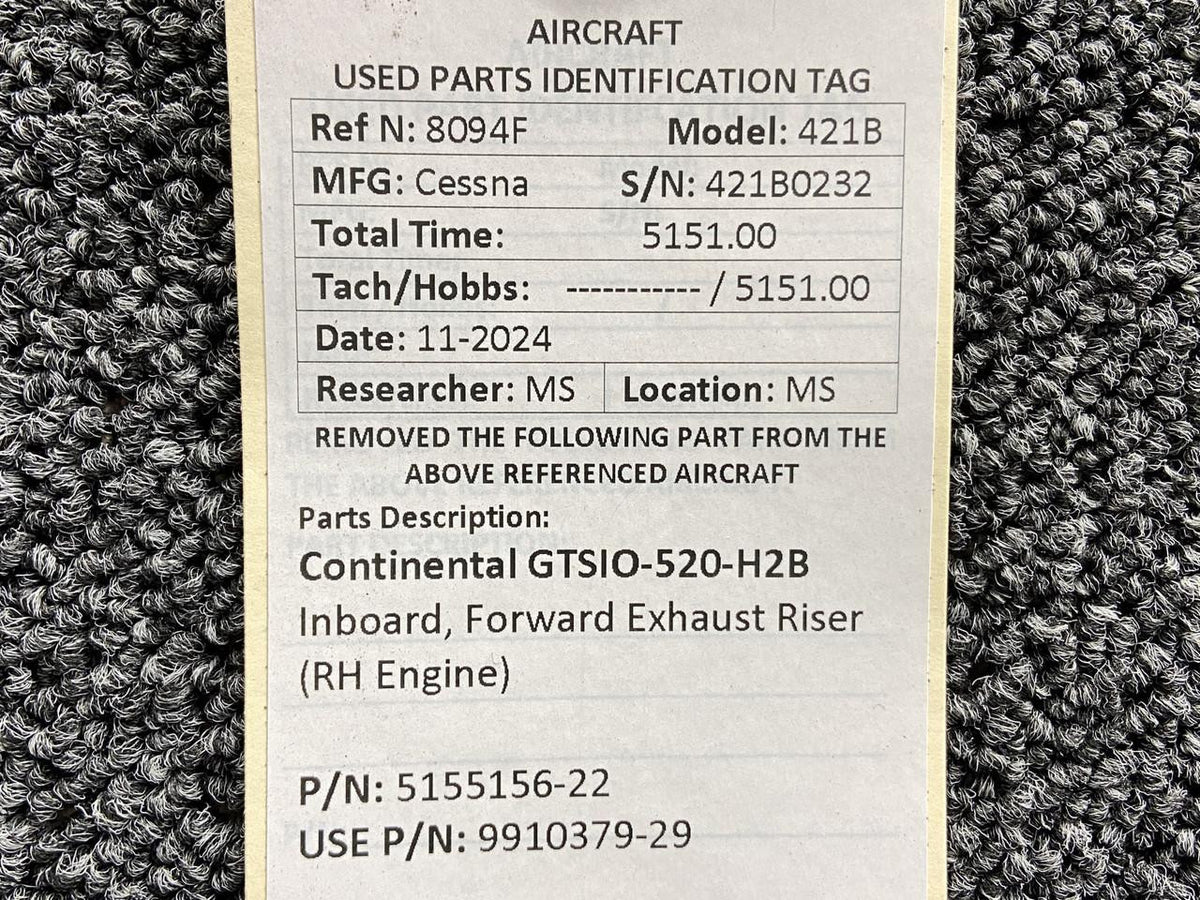 Continental Motors  5155156-22 (Use: 9910379-29) Continental GTSIO-520 Inbd, Forward Exhaust Riser