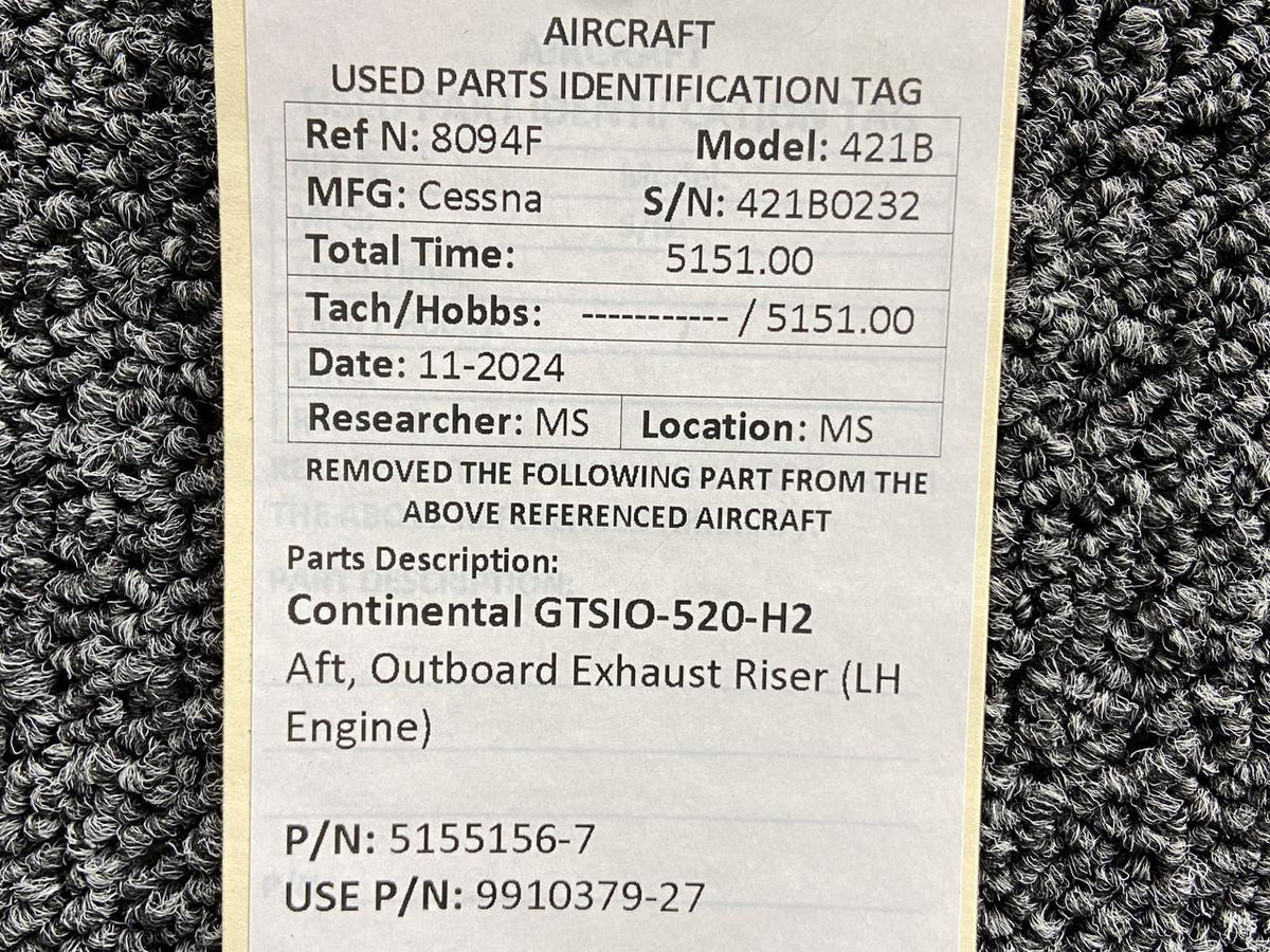 Continental Motors  5155156-7 (Use: 9910379-27) Continental GTSIO-520 Aft, Outbd Exhaust Riser