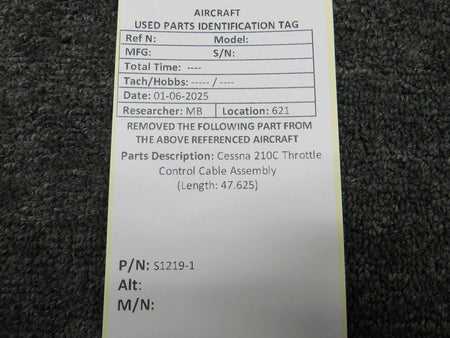 Cessna Aircraft Parts S1219-1 Cessna 210C Throttle Control Cable Assembly (Length: 47.625)