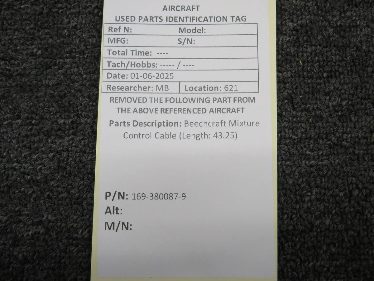 Beechcraft Parts 169-380087-9 Beechcraft Mixture Control Cable (Length: 43.25)