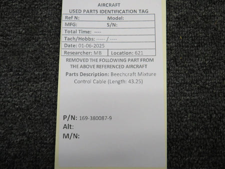 Beechcraft Parts 169-380087-9 Beechcraft Mixture Control Cable (Length: 43.25)