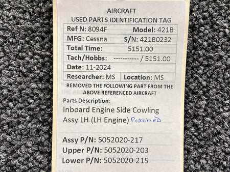 Cessna Aircraft Parts 5052020-217 Cessna 421B Inboard Engine Side Cowling Assy (LH Engine)