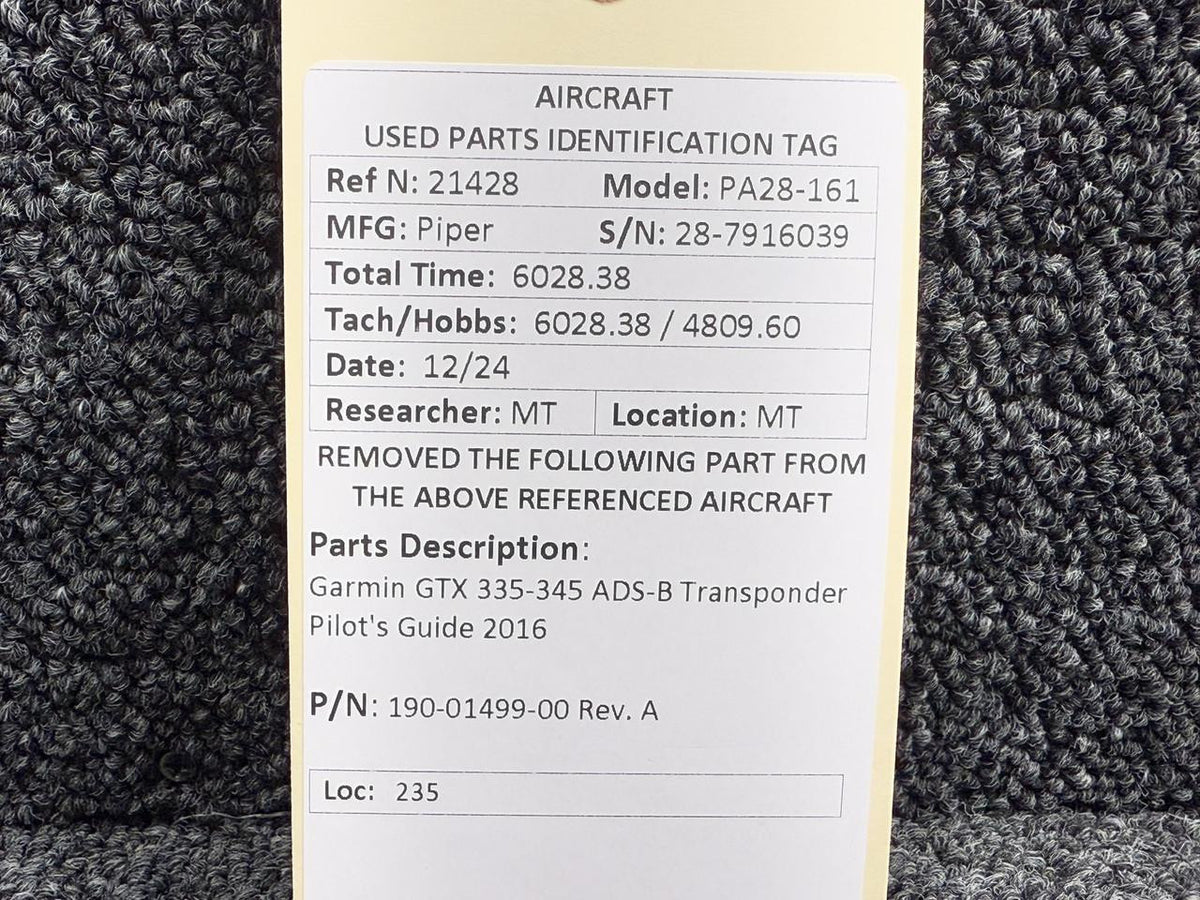 Garmin 190-01499-00 Rev A Garmin GTX 335-345 ADS-B Transponder Pilot's Guide 2016
