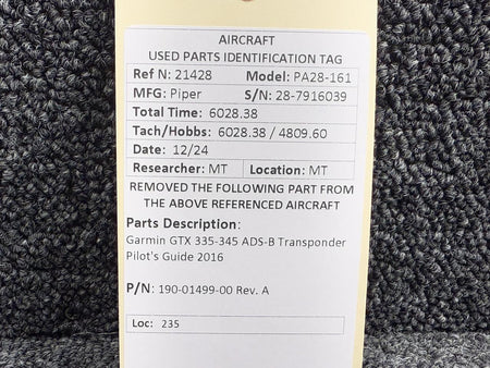 Garmin 190-01499-00 Rev A Garmin GTX 335-345 ADS-B Transponder Pilot's Guide 2016