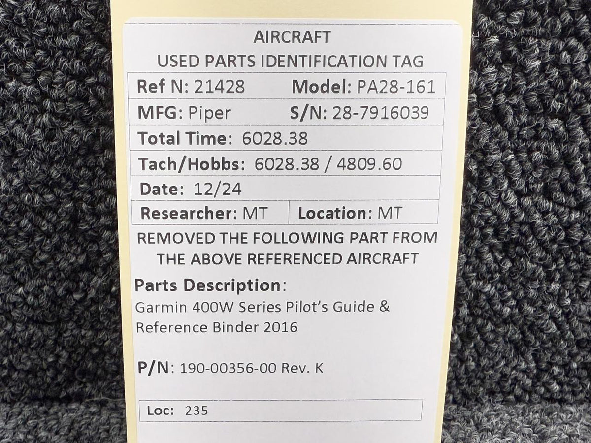 Garmin 190-00356-00 Rev K Garmin 400W Series Pilot’s Guide & Reference Binder 2016