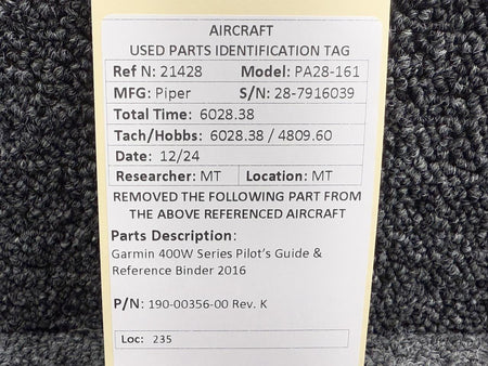 Garmin 190-00356-00 Rev K Garmin 400W Series Pilot’s Guide & Reference Binder 2016