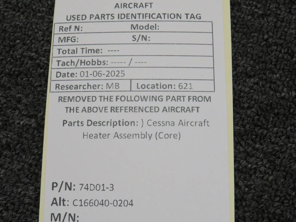 Cessna Aircraft Parts 74D01-3 (Alt: C166040-0204) Cessna Aircraft Heater Assembly (Core)