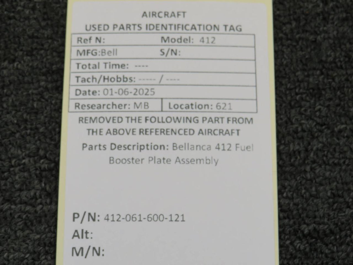 Bell Helicopter 412-061-600-121 Bell 412 Fuel Booster Plate Assembly