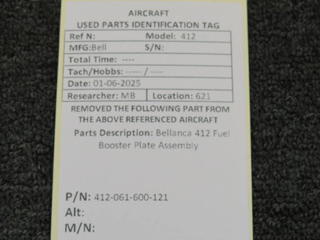 Bell Helicopter 412-061-600-121 Bell 412 Fuel Booster Plate Assembly