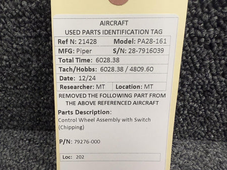 Piper Aircraft Parts 79276-000 Piper PA28-161 Control Wheel Assembly with Switch (Chipping)