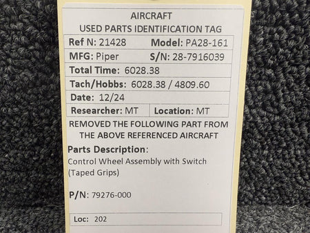 Piper Aircraft Parts 79276-000 Piper PA28-161 Control Wheel Assembly with Switch (Taped Grips)