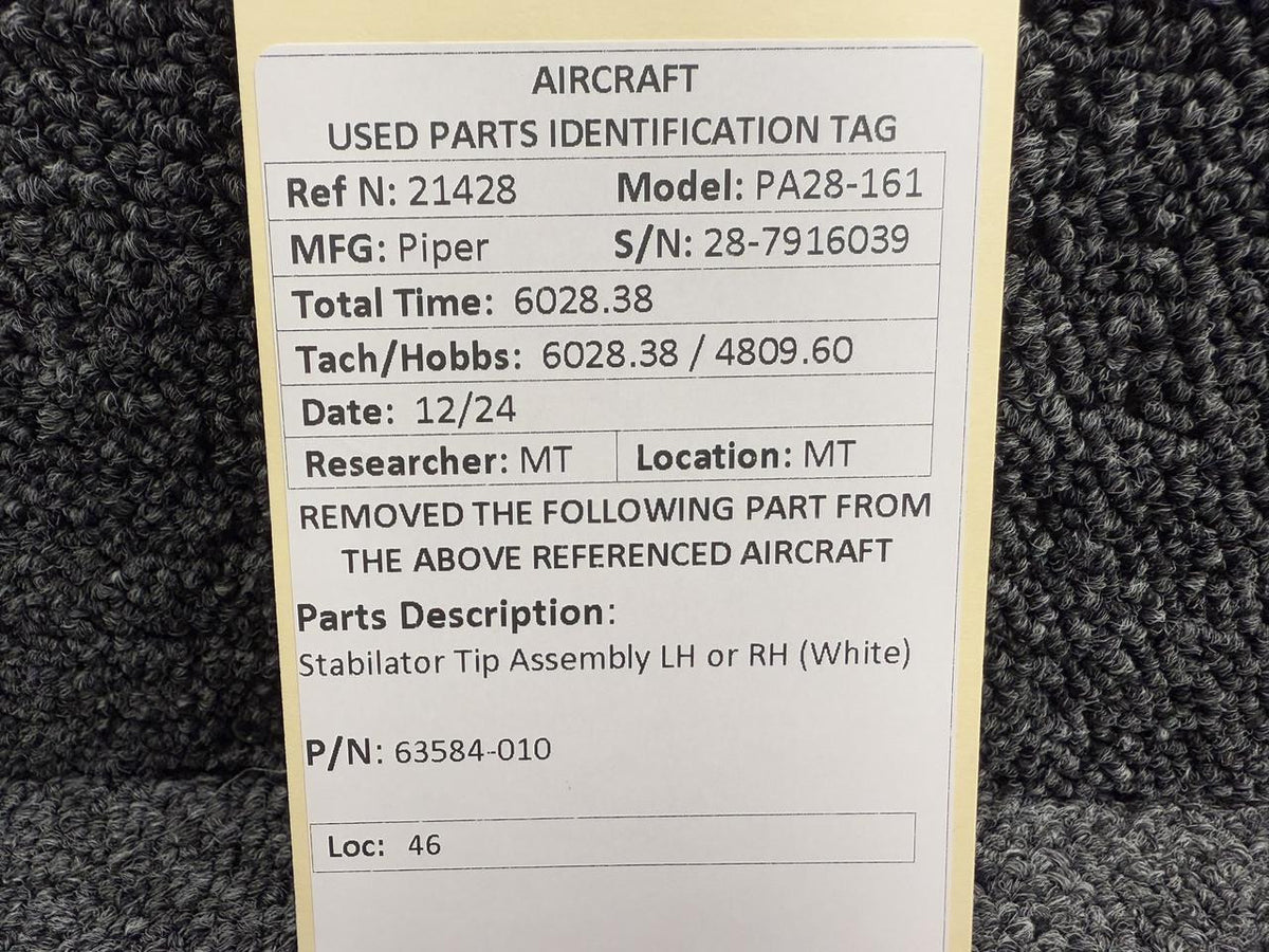 Piper Aircraft Parts 63584-010 Piper PA28-161 Stabilator Tip Assembly LH or RH (White)