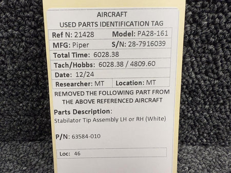 Piper Aircraft Parts 63584-010 Piper PA28-161 Stabilator Tip Assembly LH or RH (White)