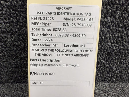Piper Aircraft Parts 35115-000 Piper PA28-161 Wing Tip Assembly LH (Damaged)