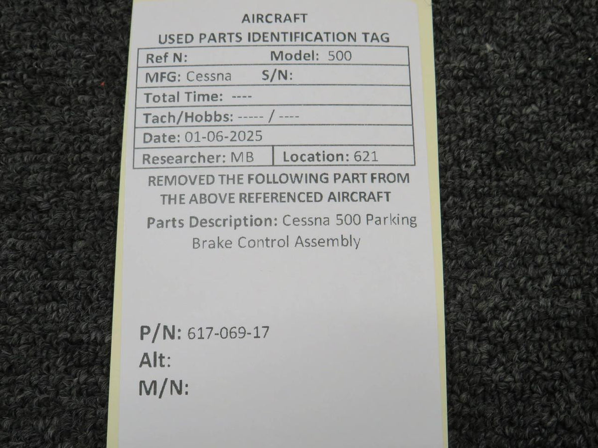 Cessna Aircraft Parts 617-069-17 Cessna 500 Parking Brake Control Assembly (Length: 68.875)