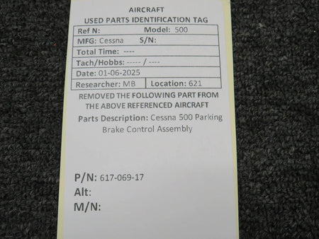 Cessna Aircraft Parts 617-069-17 Cessna 500 Parking Brake Control Assembly (Length: 68.875)