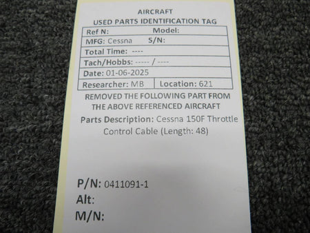 Cessna Aircraft Parts 0411091-1 Cessna 150F Throttle Control Cable (Length: 48”)