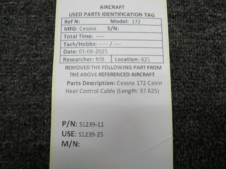 Cessna Aircraft Parts S1239-11 (Use: S1239-25) Cessna 172 Cabin Heat Control Cable (Length: 37.625)