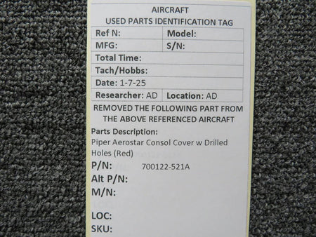 700122-521A Piper Aerostar Console Cover with Drilled Holes (Red)
