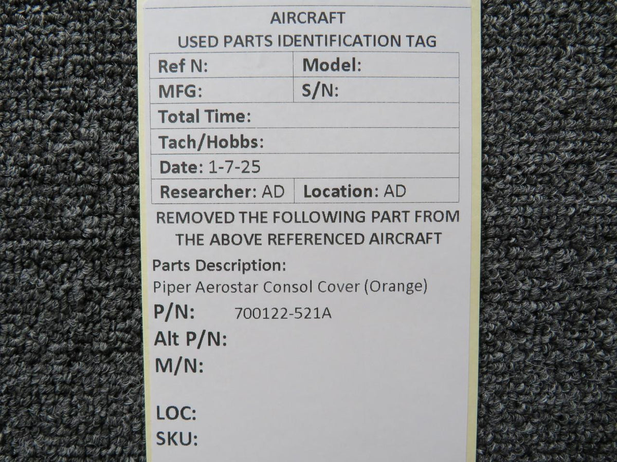 Piper Aircraft Parts 700122-521A Piper Aerostar Console Cover (Orange)