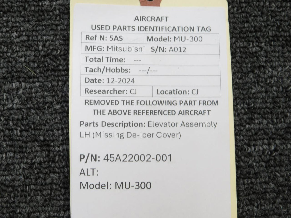 Mitsubishi 45A22002-001 Mitsubishi MU-300 Elevator Assembly LH (Missing De-Icer Cover)