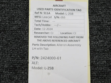 LearJet 2424000-61 Lear Jet L-25B Aileron Assembly LH with Tab