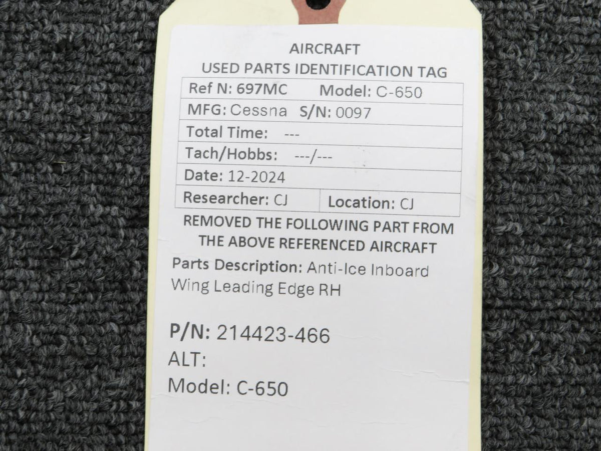 Cessna Aircraft Parts 214423-466 Cessna C-650 Anti-Ice Inboard Wing Leading Edge RH