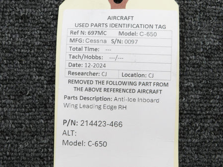 Cessna Aircraft Parts 214423-466 Cessna C-650 Anti-Ice Inboard Wing Leading Edge RH