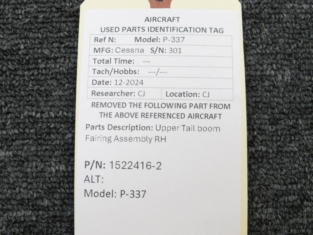 Cessna Aircraft Parts 1522416-2 Cessna P-337 Upper Tail Boom Fairing Assembly RH