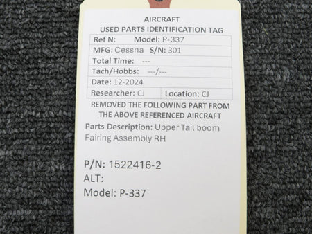 Cessna Aircraft Parts 1522416-2 Cessna P-337 Upper Tail Boom Fairing Assembly RH
