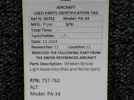 Whelen 757-762 Piper PA-34 Whelen Strobe Light Assembly (Red and White Split)