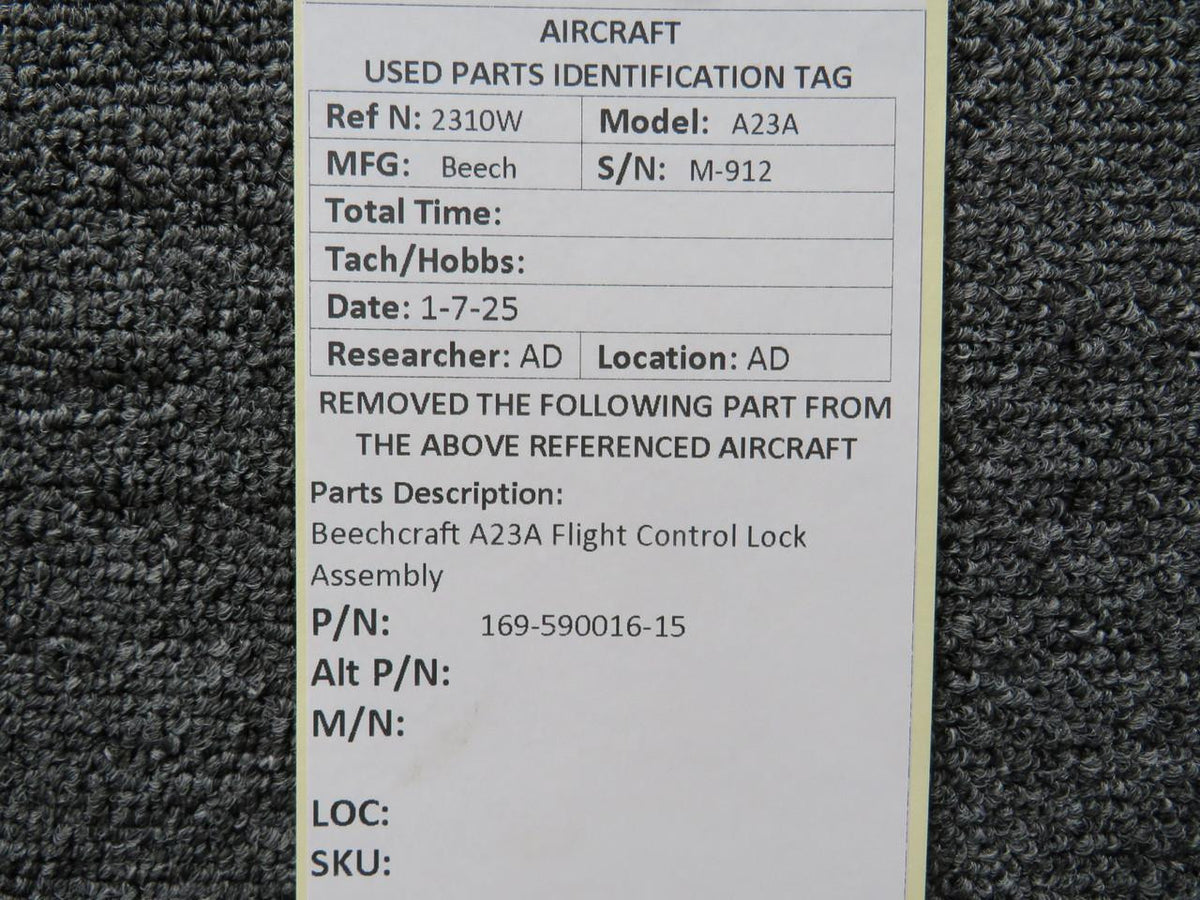 Beechcraft Parts 169-590016-15 Beechcraft A23A Flight Control Lock Assembly