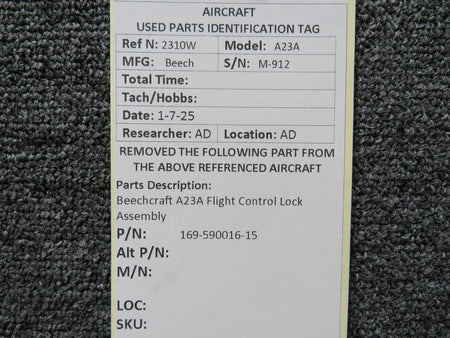 Beechcraft Parts 169-590016-15 Beechcraft A23A Flight Control Lock Assembly