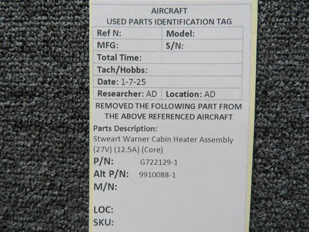 Stewart-Warner G722129-1 Stewart Warner Cabin Heater Assembly (27V) (12.5A) (Core)
