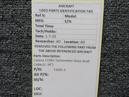 Cessna Aircraft Parts S1605-3 Cessna 172RG Tachometer Drive Shaft Cable (L: 34”)