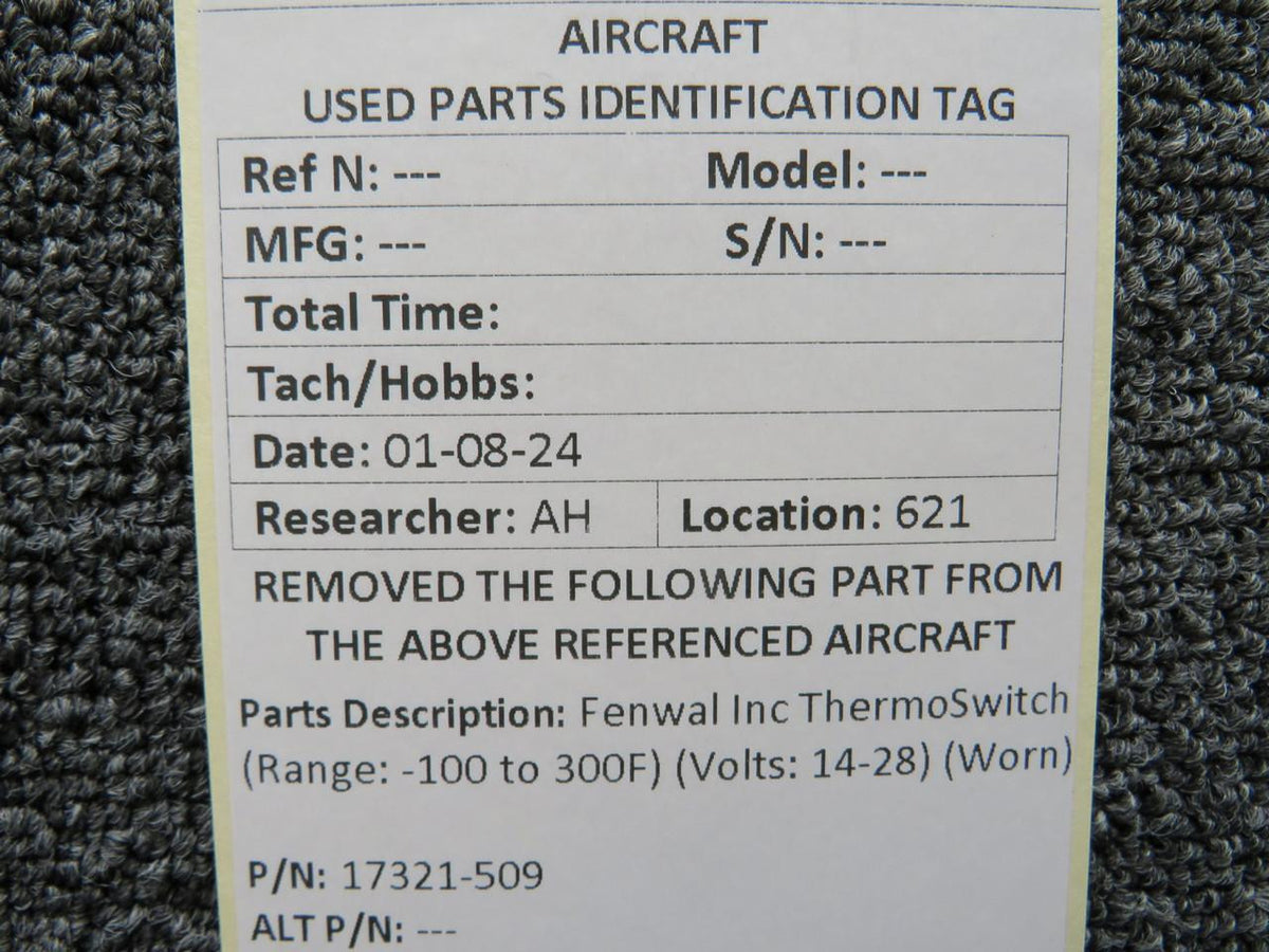 Fenwal 17321-509 Fenwal Inc Thermoswitch (Range: -100 to 300F) (Volts: 14-28) (Worn)