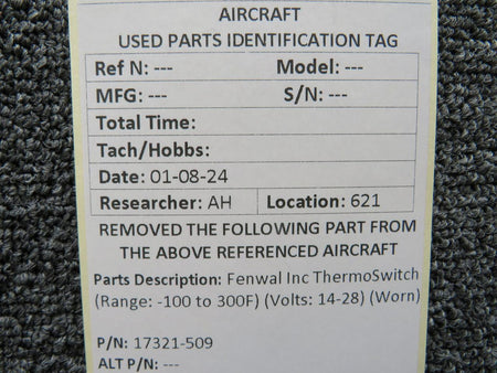 Fenwal 17321-509 Fenwal Inc Thermoswitch (Range: -100 to 300F) (Volts: 14-28) (Worn)