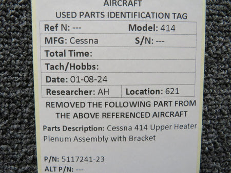 Cessna Aircraft Parts 5117241-23 Cessna 414 Upper Heater Plenum Assembly with Bracket