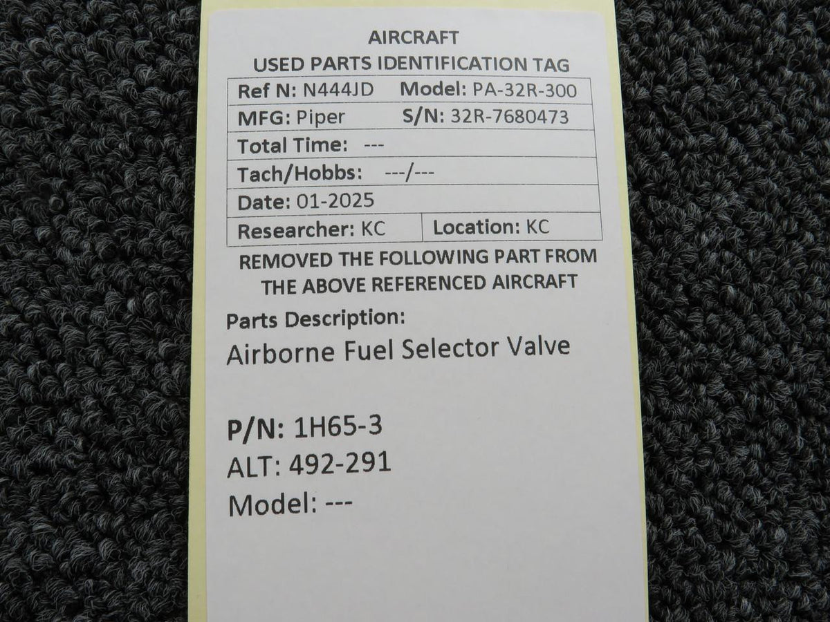 Airborne 1H65-3 (Alt: 492-291) Airborne Fuel Selector Valve Assembly